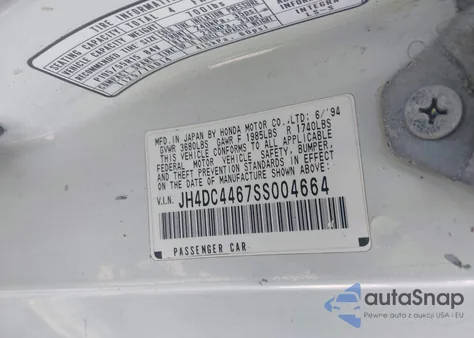 1995 Acura Integra Se z USA, uszkodzony, nr VIN JH4DC4467SS004664